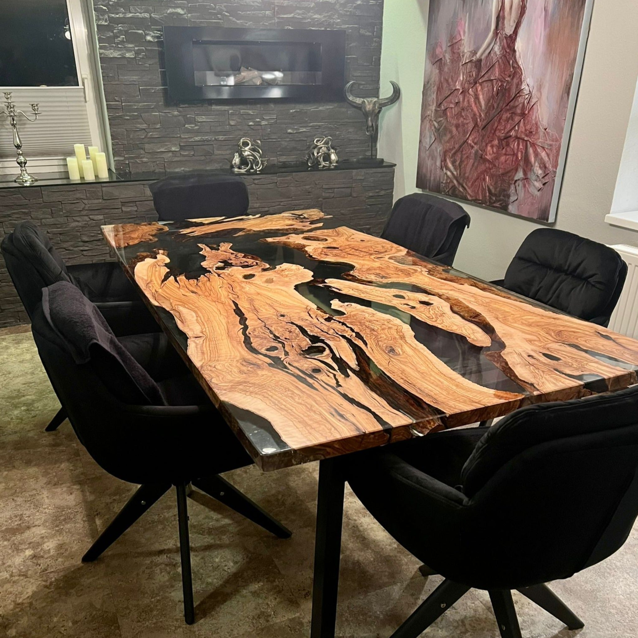 Olive wood epoxy table, Blue epoxy table, Dining room table, River Epoxy  Table, Epoxy dining table, Kitchen table