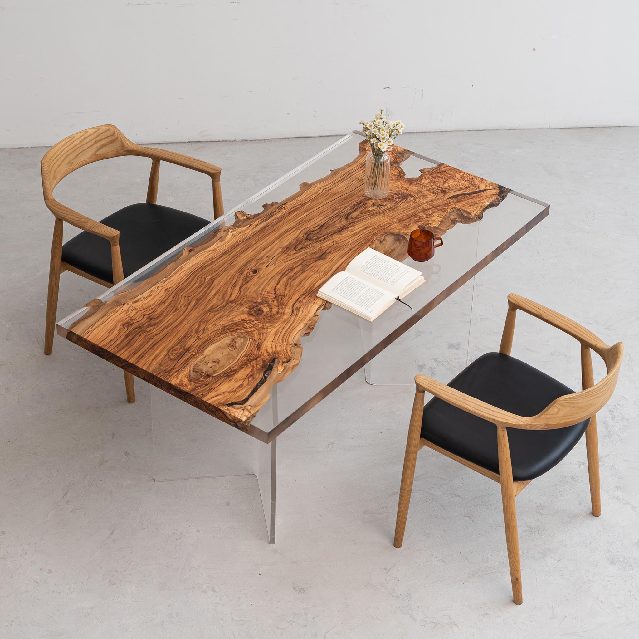 Live edge dining table deals with resin