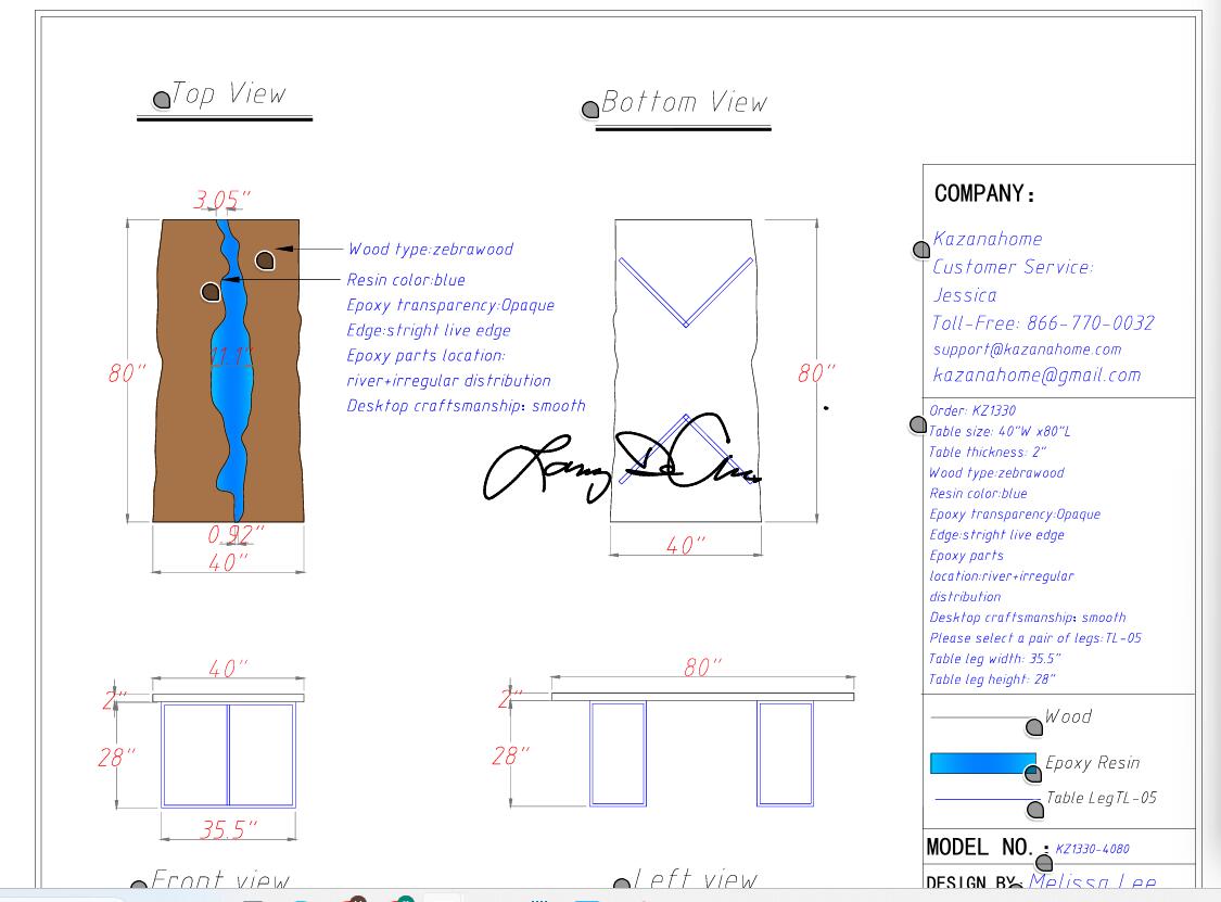 Custom Zebrawood Epoxy Table balance $1756.13 for Larry