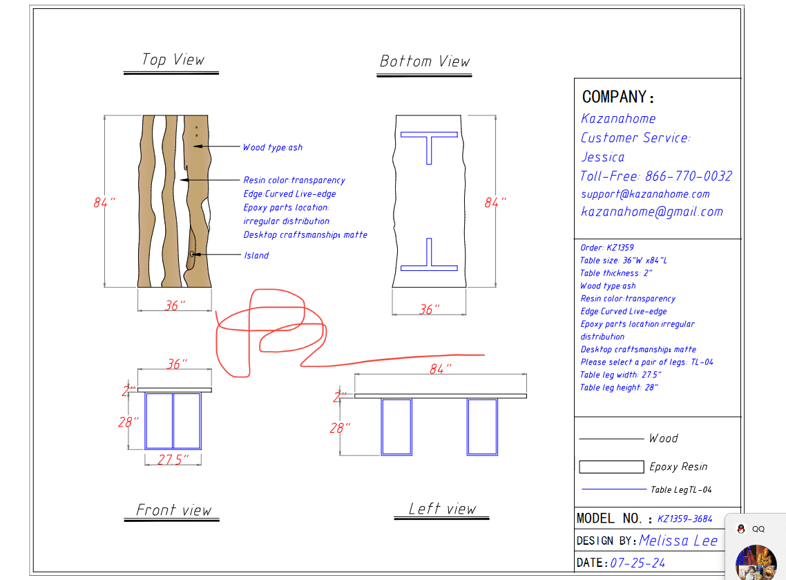 Custom Ash Epoxy Table Balance $1737.72 for Kishia