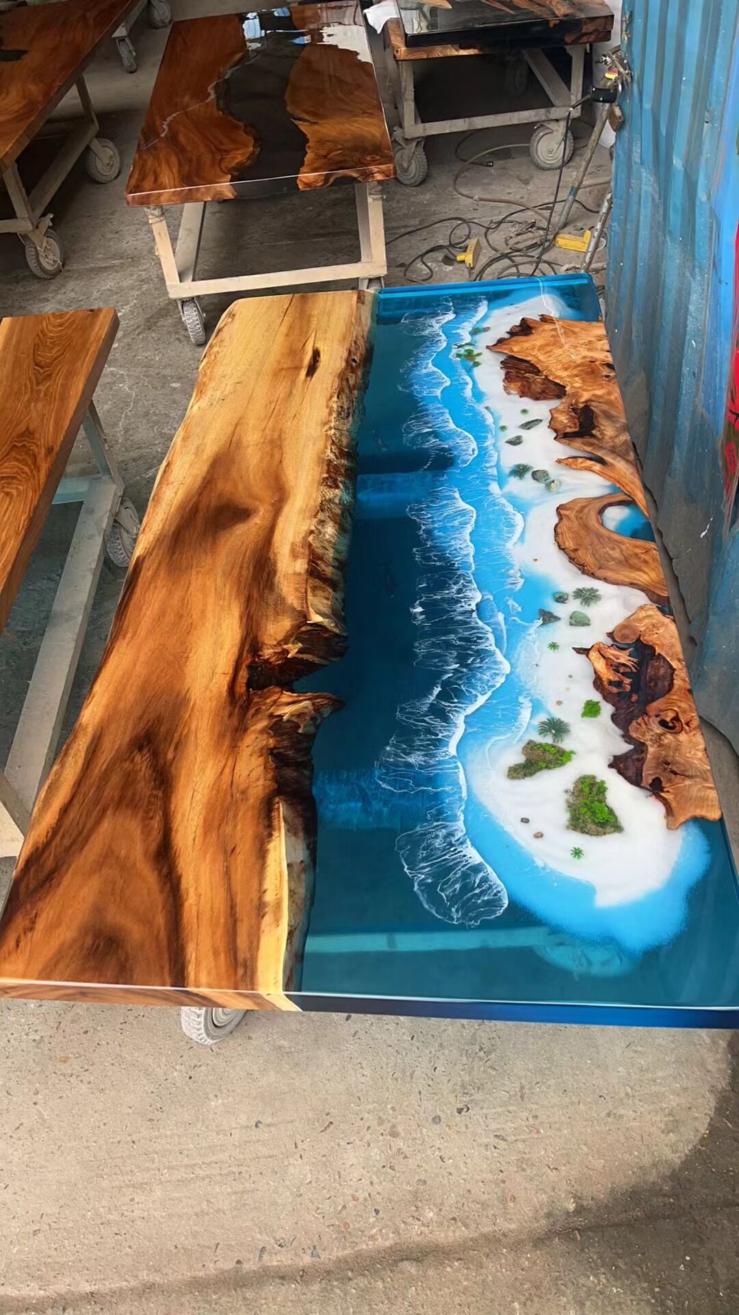 Custom Walnut Wave Ocean Epocy Table For Stephanie