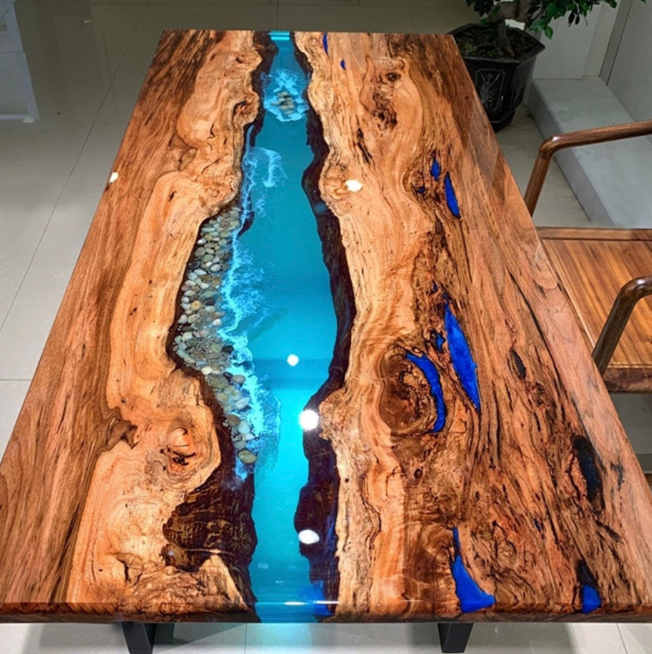 Custom Epoxy Black Walnut Blue River Dining Table CT37 difference price $500 for Dianna