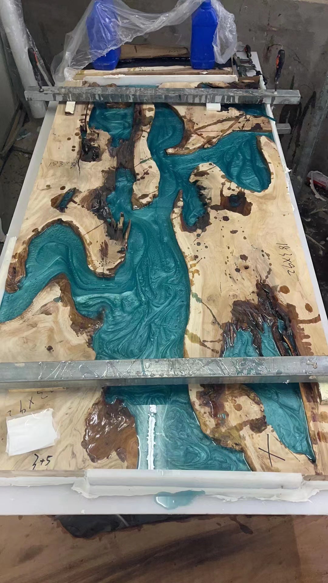 Custom Peacock Blue Epoxy Table Difference $500 for Sharna
