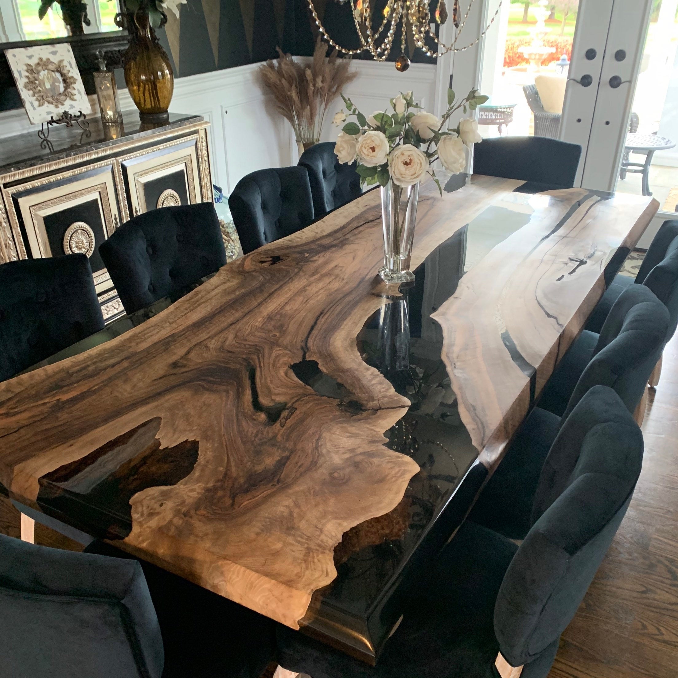 Custom Black Walnut Luxury Dining Epoxy Table CT50