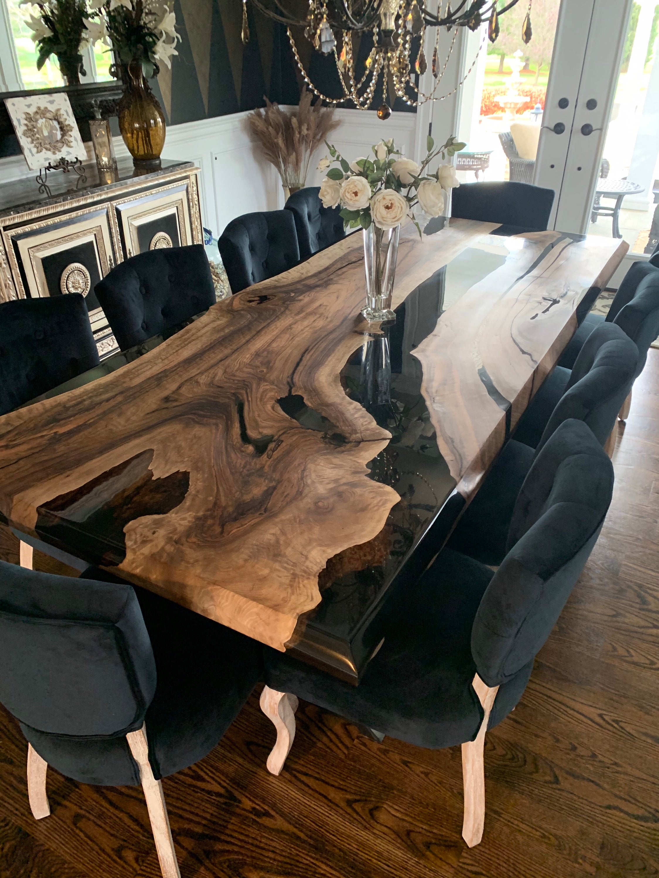 Custom Black Walnut Luxury Dining Epoxy Table CT50