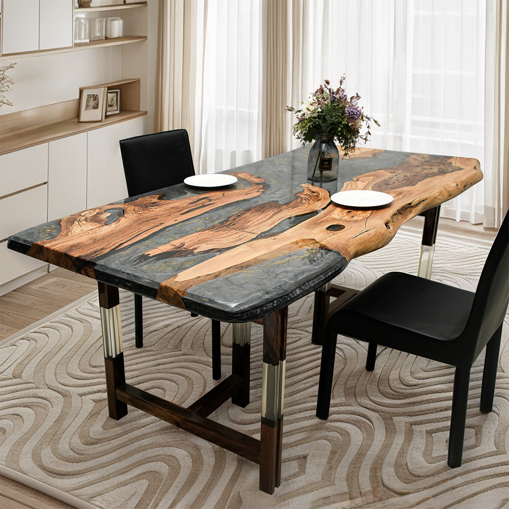 Custom Olive Epoxy Gray River Dining Table CT59