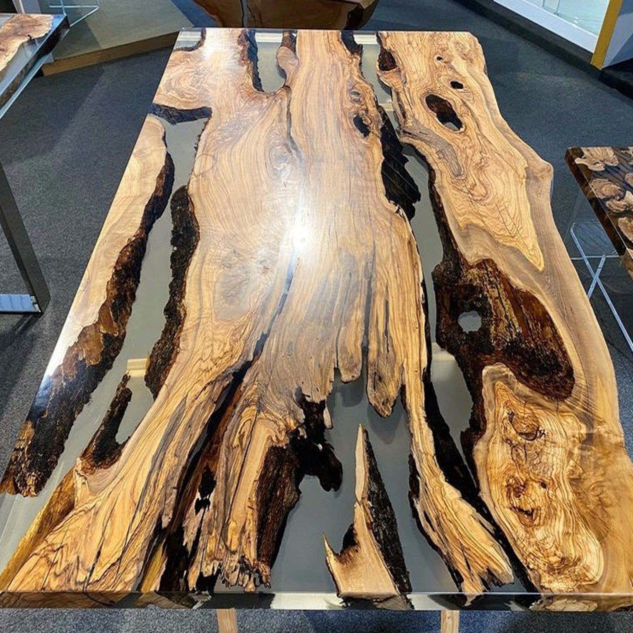 Custom Black Epoxy Wood Dining Table CT14