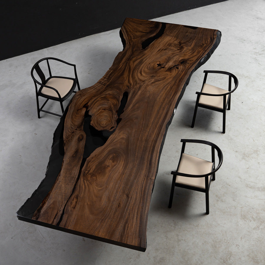 KAZANA HOME Cuved Live Edge Walnut Black Epoxy Table