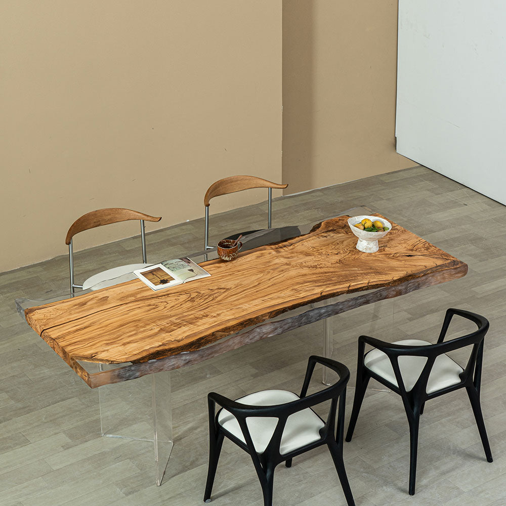 KAZANA Olive Wood Epoxy Table Live Edge Resin Dining Table