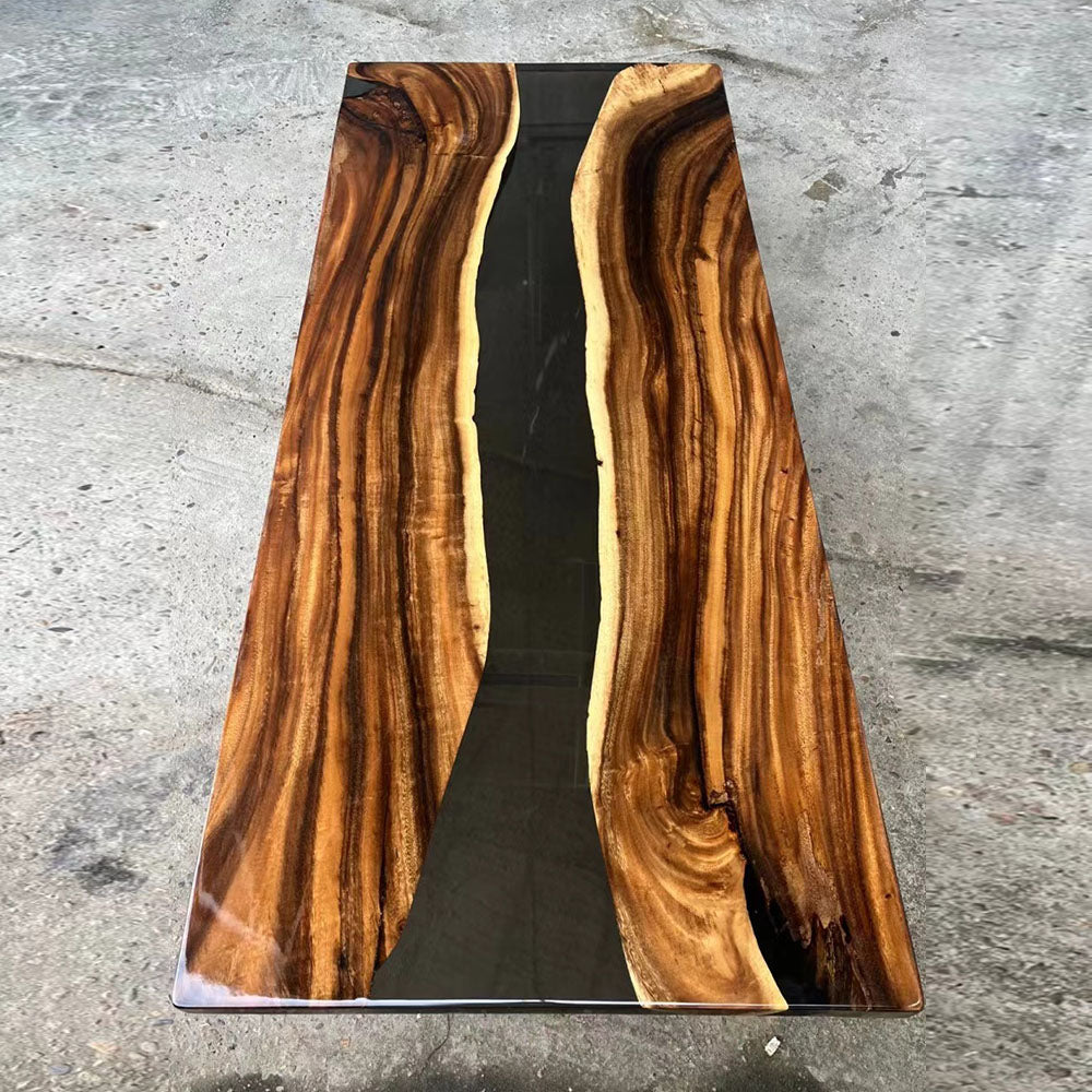 KAZANA Walnut Black Transparent Epoxy River Table 31.69''W 72.64"L