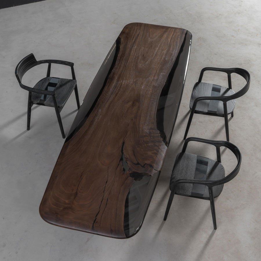 Walnut Epoxy Table with Rounded Corners - KAZANAHOME