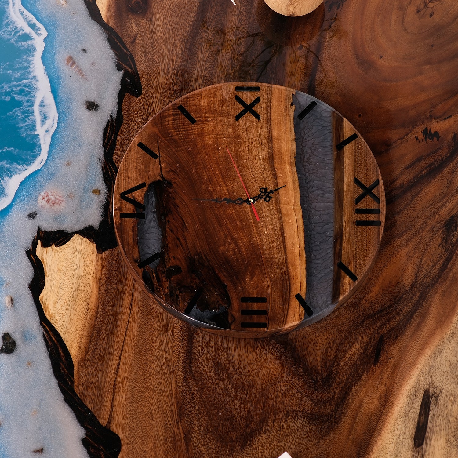 KAZANAHOME-Black-Walnut-Grey-Epoxy-Resin-Wall-Clock-5