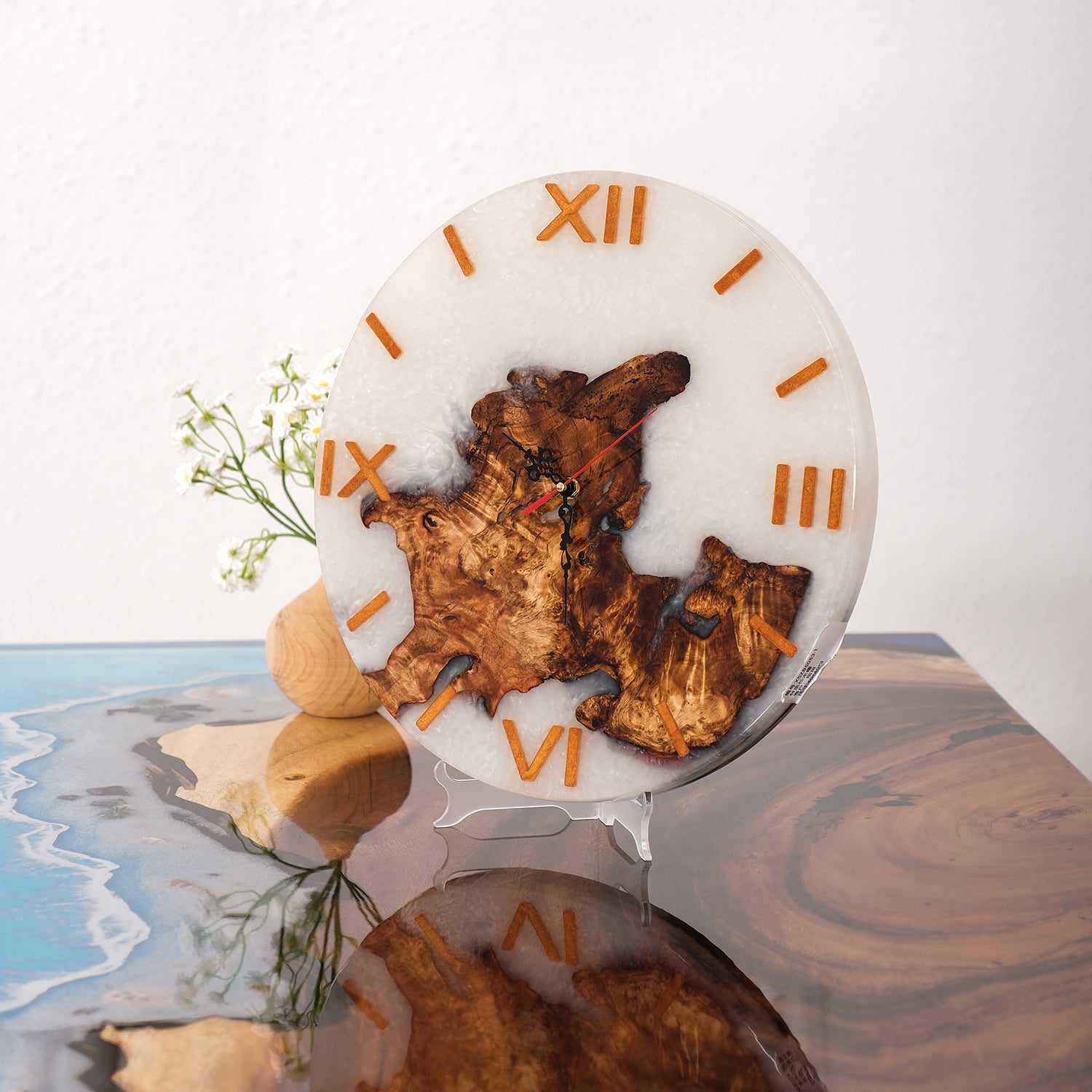 KAZANAHOME-Black-Walnut-White-Epoxy-Resin-Wall-Clock-2