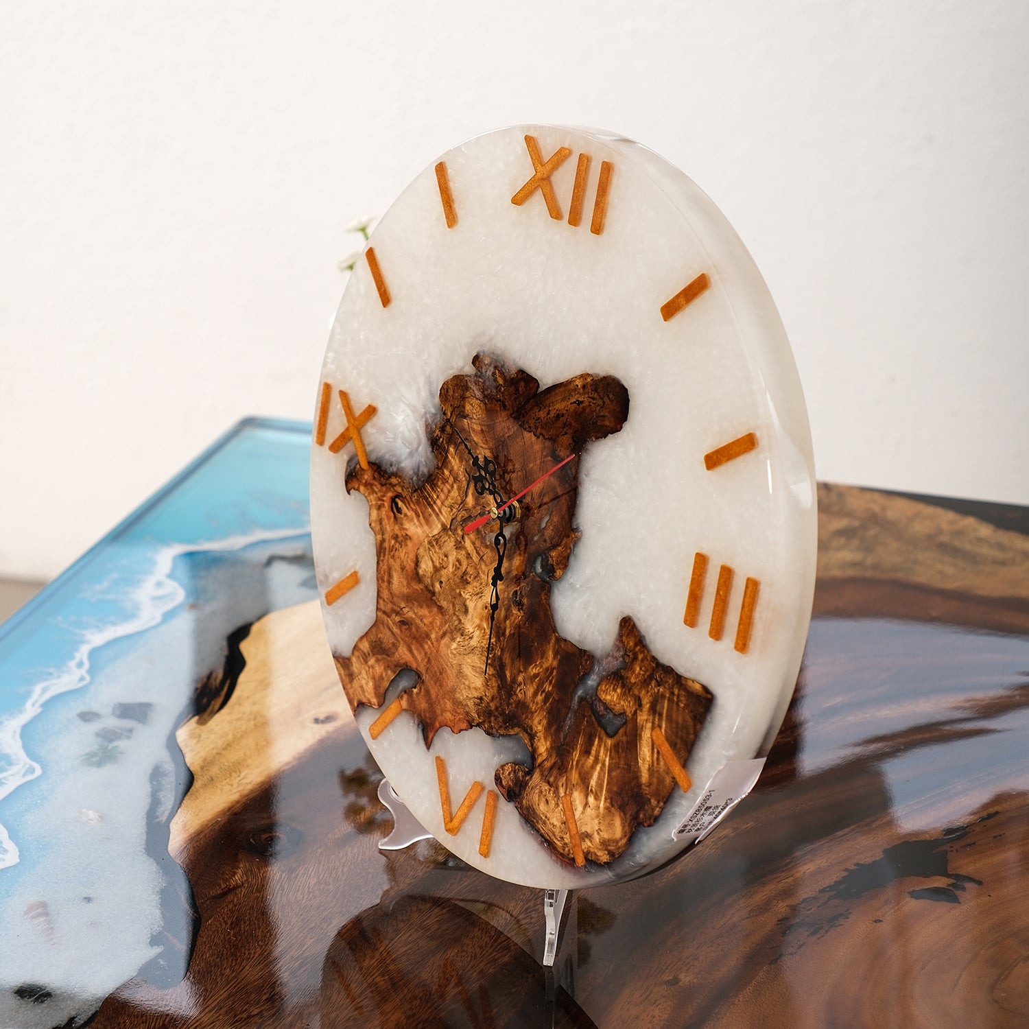 KAZANAHOME-Black-Walnut-White-Epoxy-Resin-Wall-Clock-4