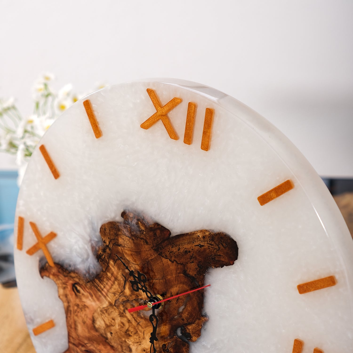 KAZANAHOME-Black-Walnut-White-Epoxy-Resin-Wall-Clock-5