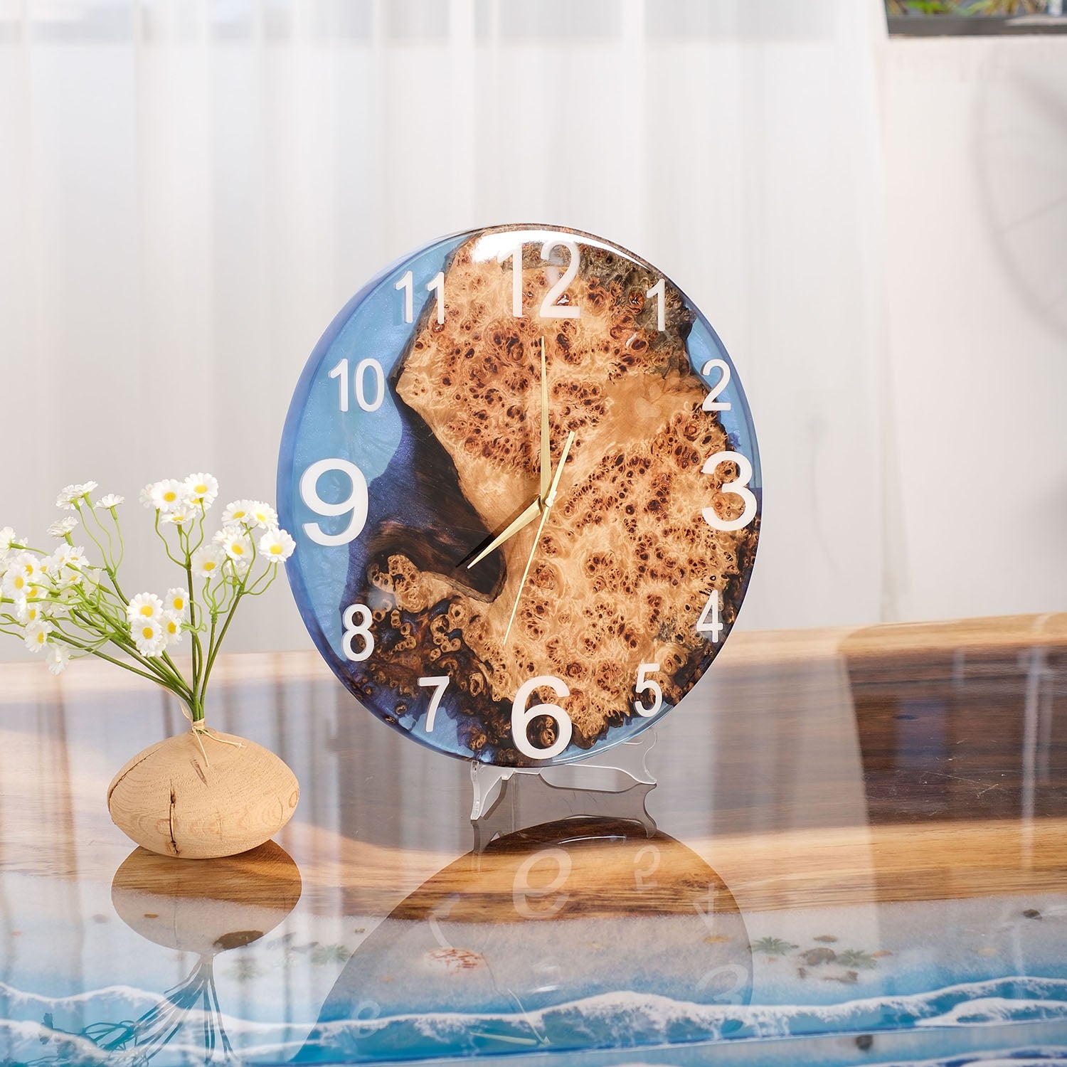 KAZANAHOME-Poplar-Blue-Epoxy-Resin-Wall-Clock-1