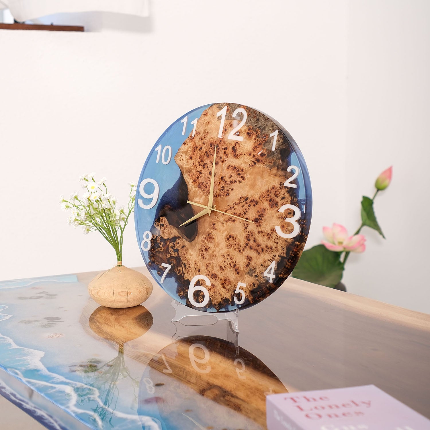 KAZANAHOME-Poplar-Blue-Epoxy-Resin-Wall-Clock-2