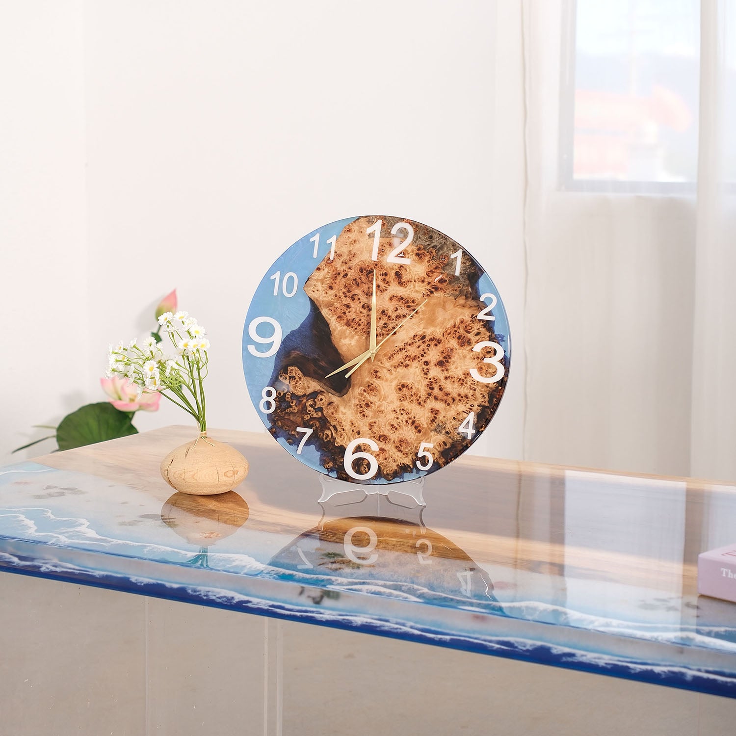 KAZANAHOME-Poplar-Blue-Epoxy-Resin-Wall-Clock-3