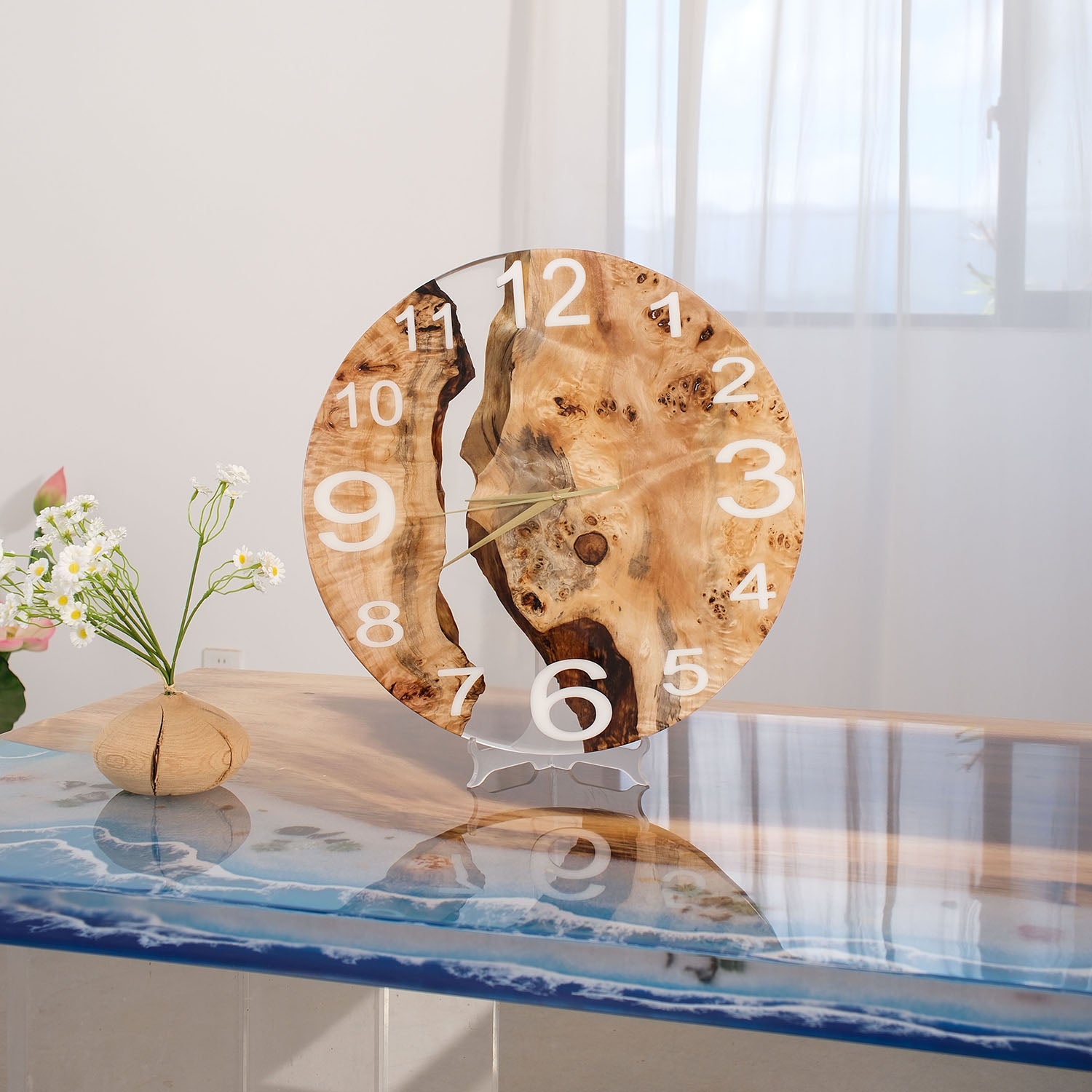 KAZANAHOME-Poplar-Clear-Transparent-Epoxy-Resin-Wall-Clock-1