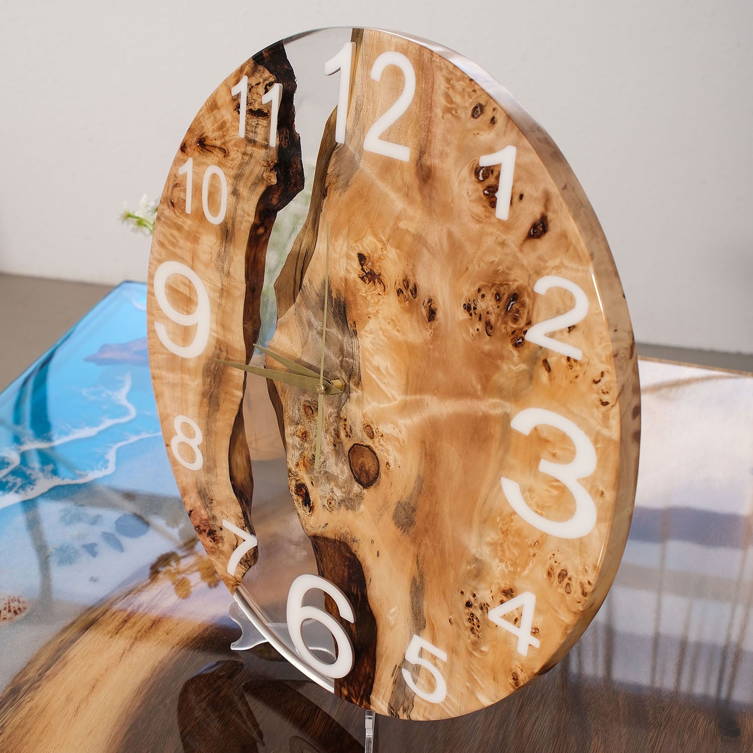 KAZANAHOME-Poplar-Clear-Transparent-Epoxy-Resin-Wall-Clock-2