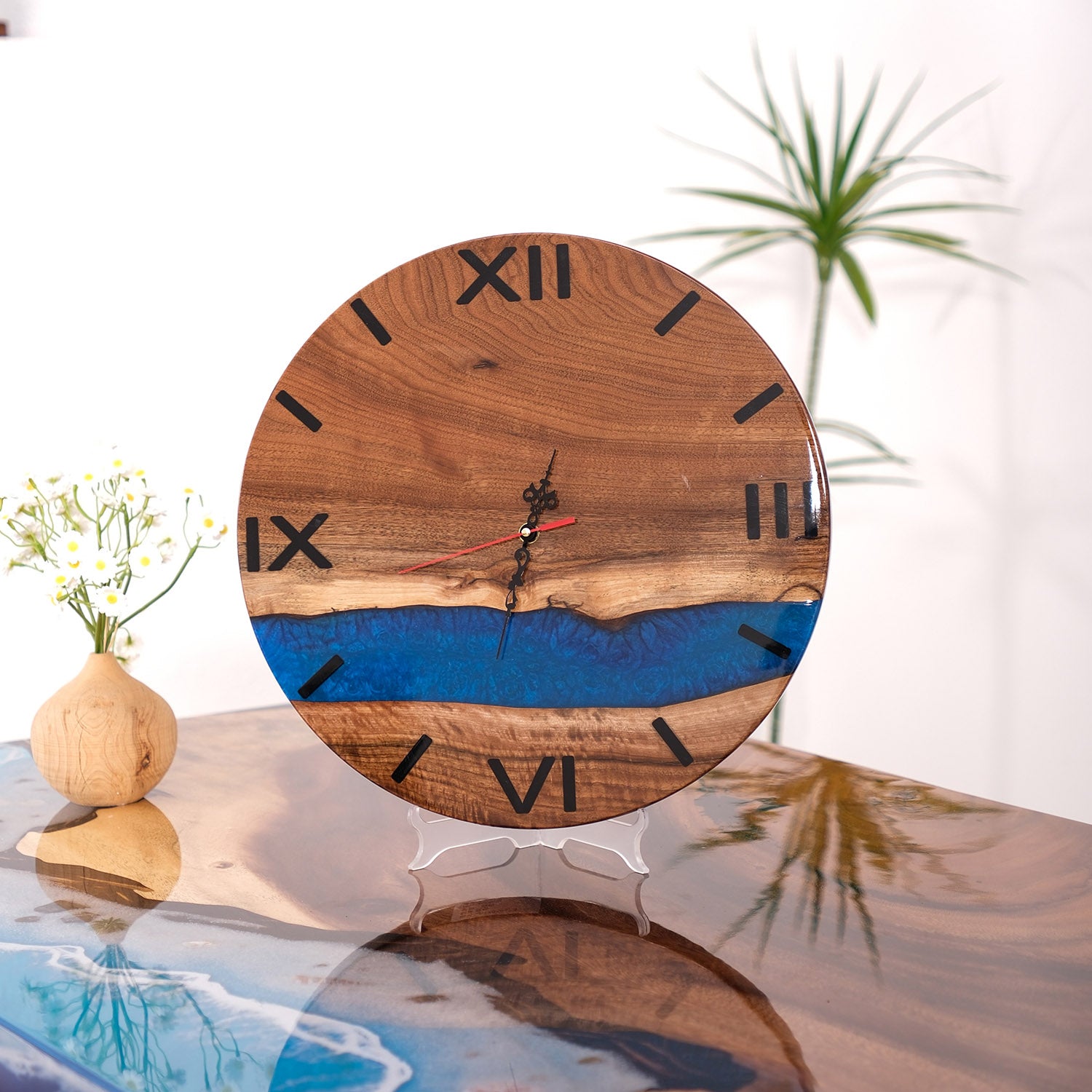 KAZANAHOME-Walnut-Blue-Epoxy-Resin-Wall-Clock-1