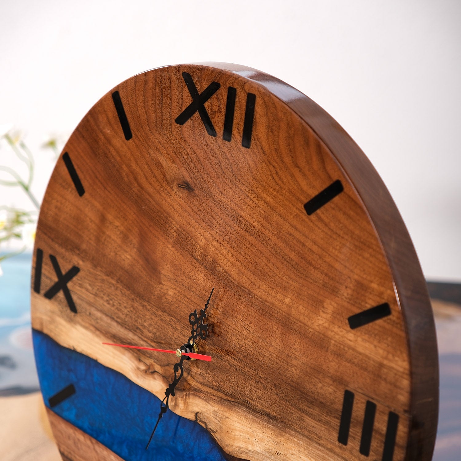 KAZANAHOME-Walnut-Blue-Epoxy-Resin-Wall-Clock-5