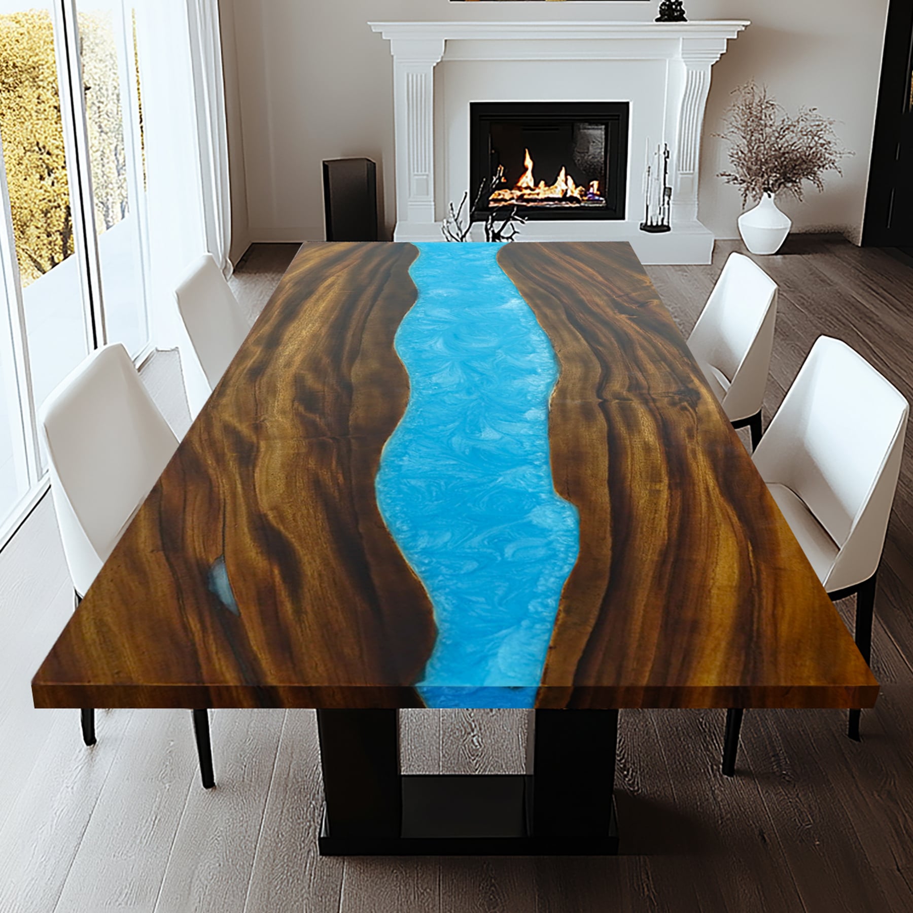 KAZANAHOME-Walnut-epoxy-resin-blue-river-dining-table-2