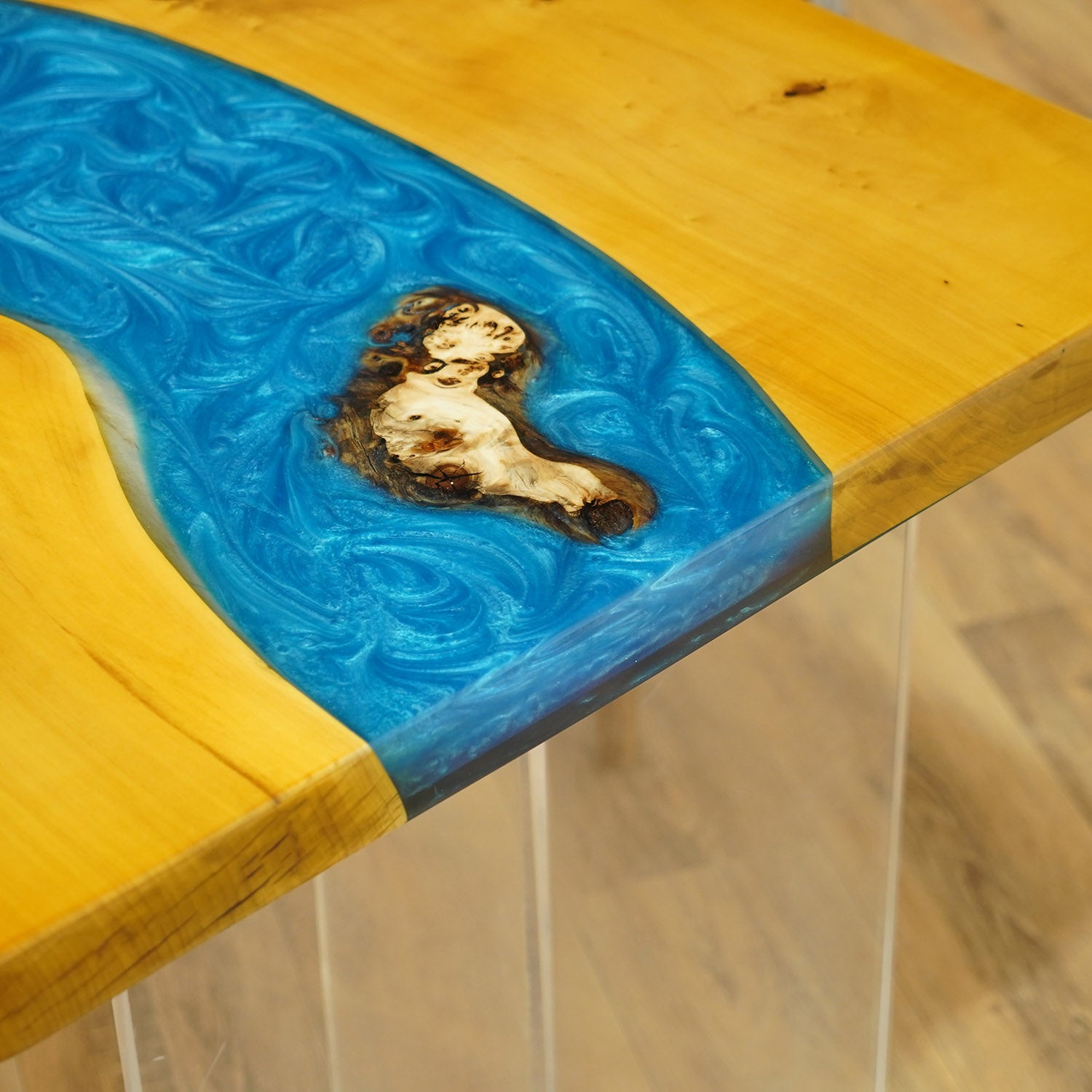 Custom Poplar Epoxy Resin Dining River Table CT102