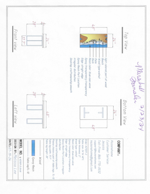 Custom Wave Ocean Walnut Epoxy Table Balance $2068.29 for Marschall