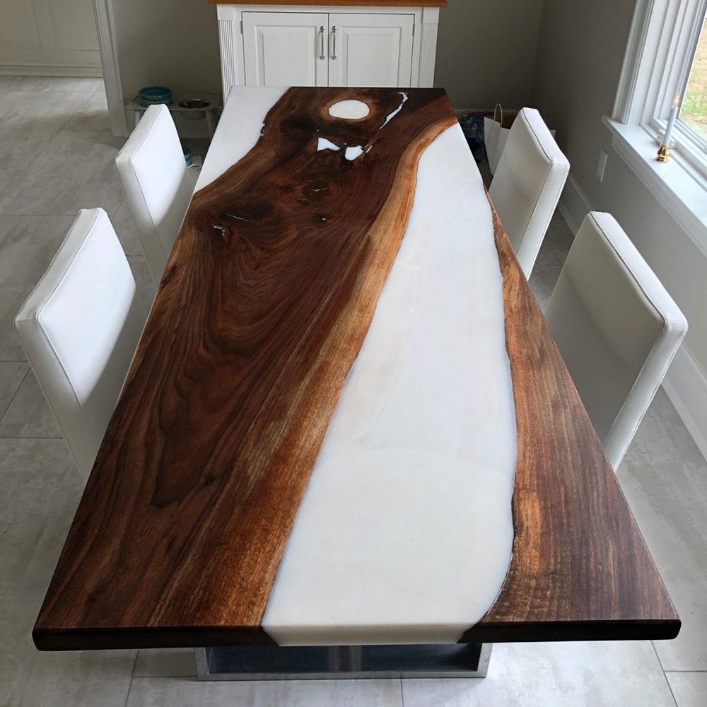 Custom White Epoxy Resin Wood Table CT34