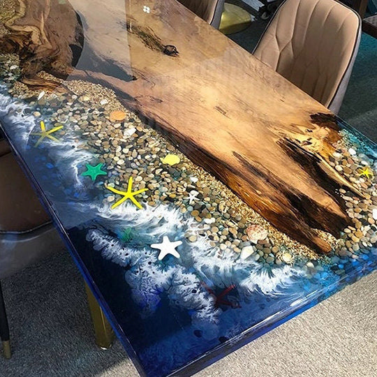 Personalized Ocean Resin Epoxy Table, Handmade Ocean Dining Table, Live  Edge Ocean Epoxy Table, Ocean Style Epoxy Resin Table Top