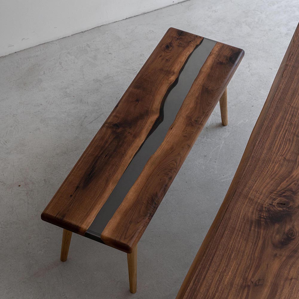 Kazazahome Black Walnut Epoxy Benches