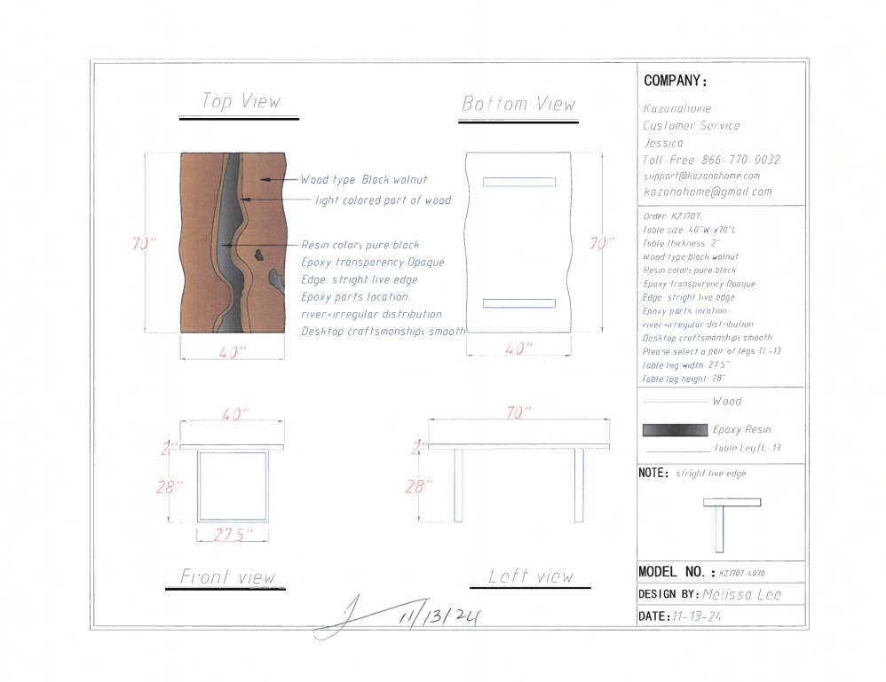 Custom Black Walnut Epoxy Table Balance $1,614.65 for Josettes