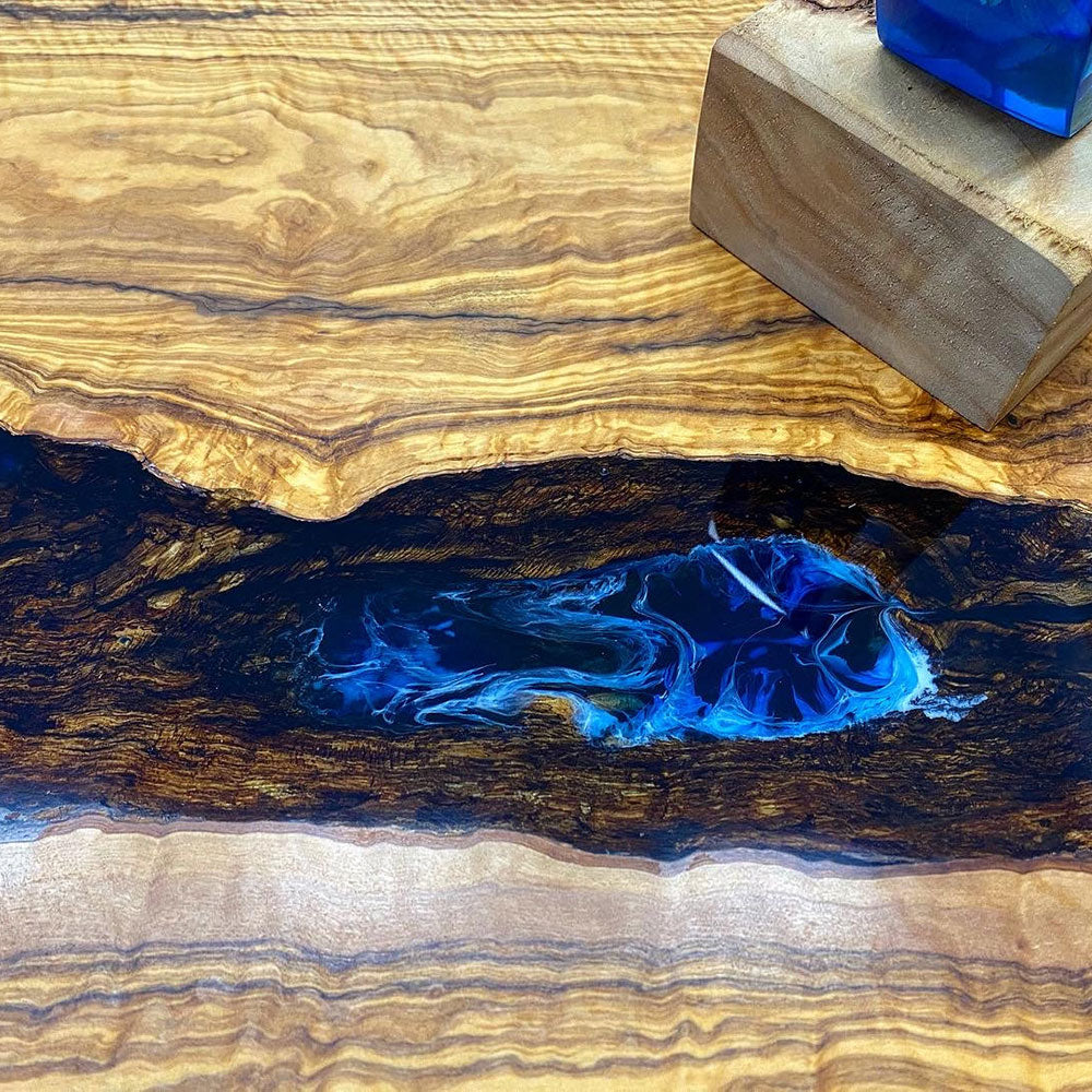 Custom Ocean Wave Olive Wood Epoxy Dining Table CT76