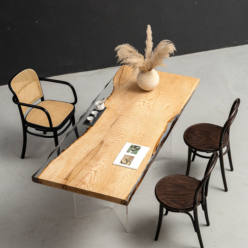 KAZANA Ash Handmade Clear Epoxy Dining Table 31.5"Wx 70.79"