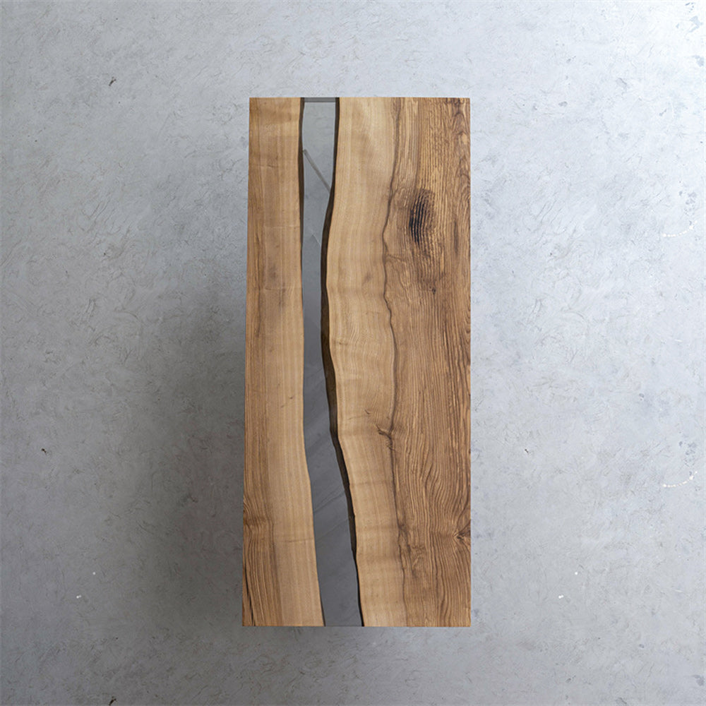 KAZANA Handmade Ash Wood Epoxy Resin River Table 33.58"Wx 82.76"L