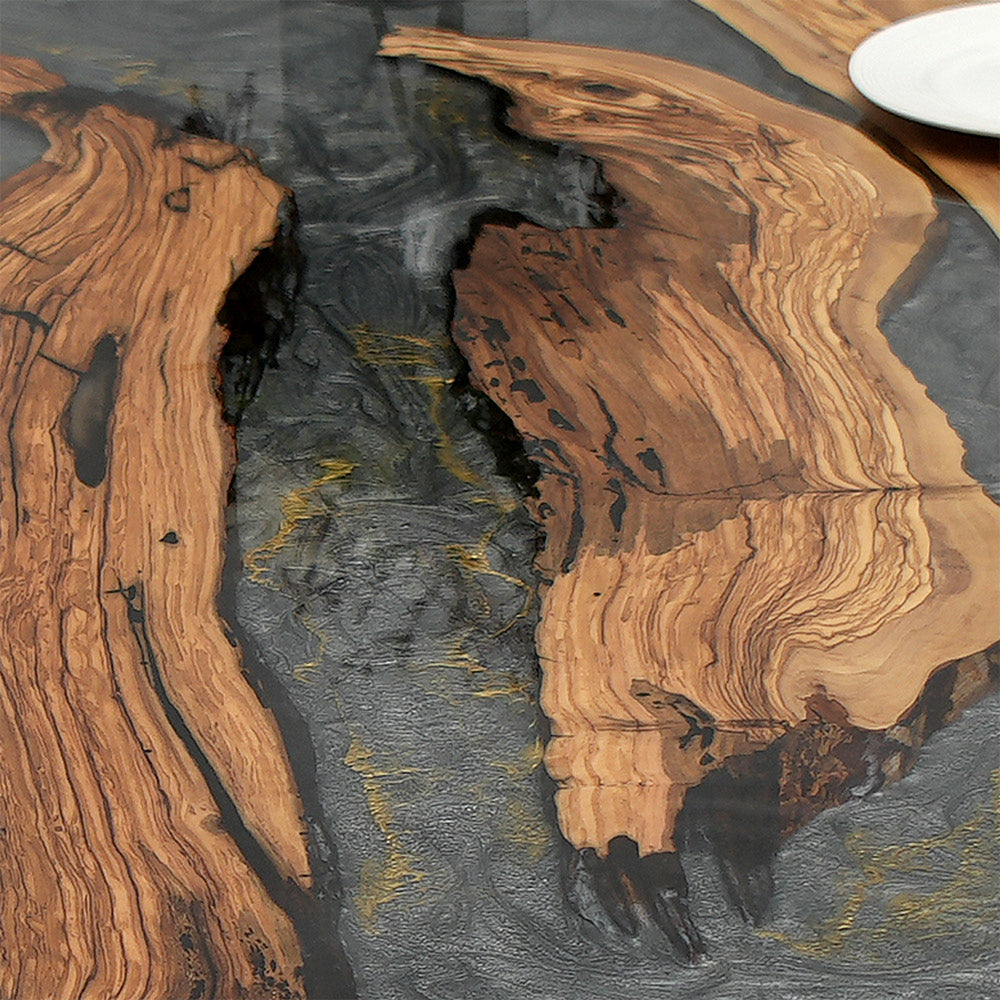 KAZANA Olive Wood Dining Table Gray Gold Epoxy Resin 36.22"Wx 72.05"L