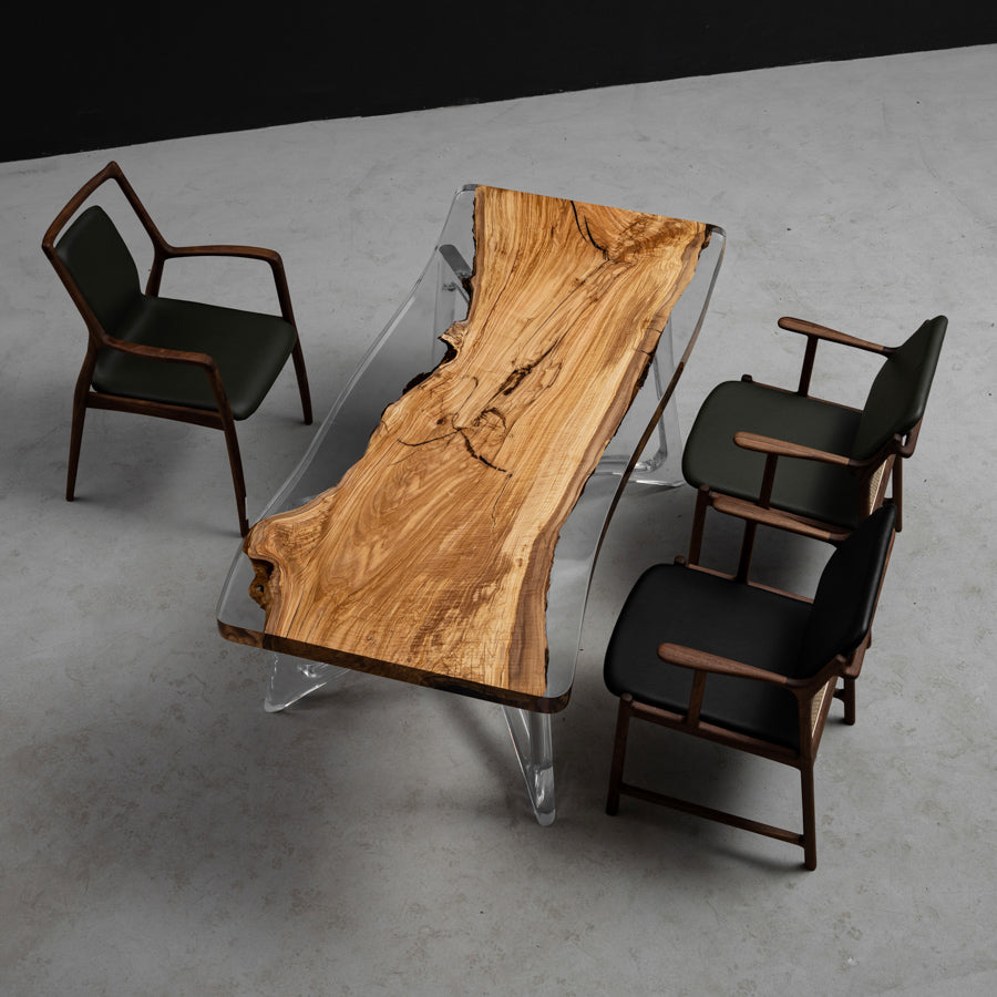 KAZANA Olive Wood Epoxy Table Live Edge Resin Dining Table 32.09Wx 70.87L