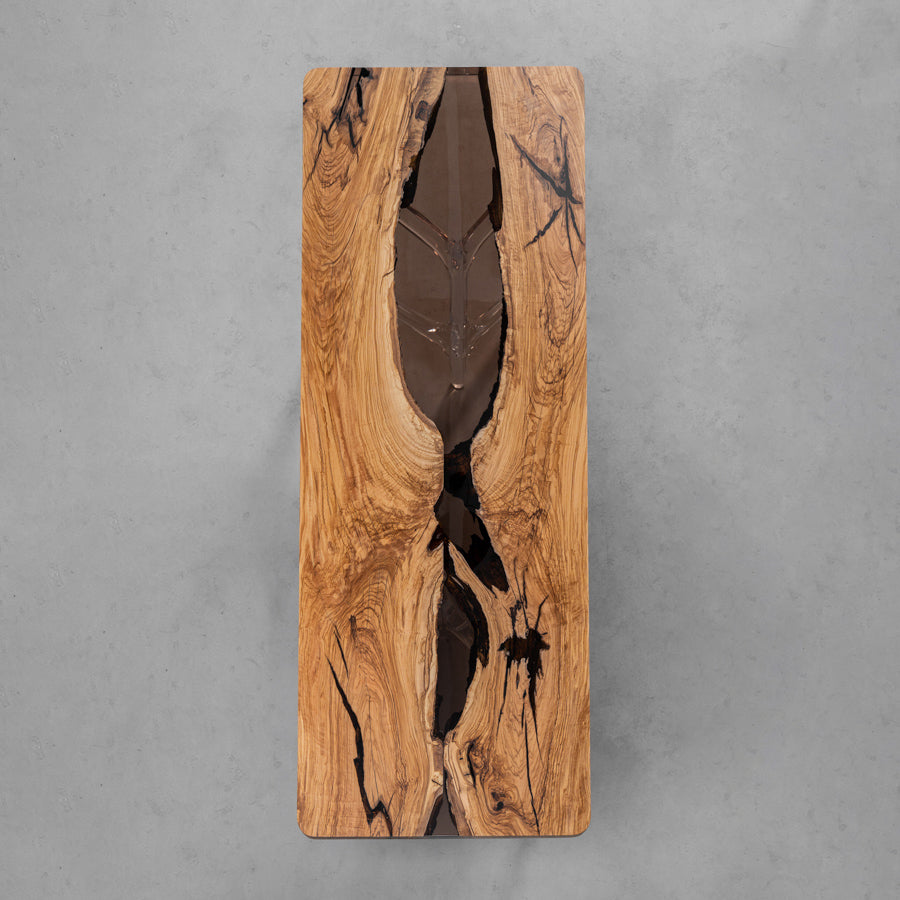 KAZANA Olive Wood Gray Transparent Epoxy Resin Dining Table 33.46"Wx 91.34"L