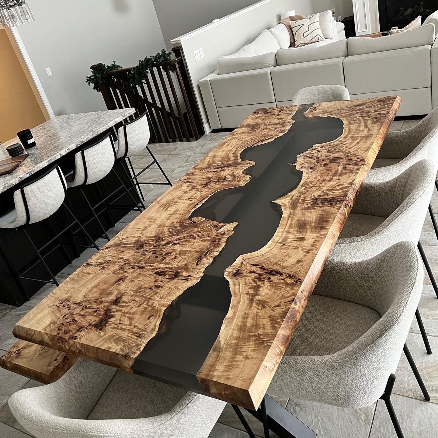 Custom Poplar Wood Epoxy Resin River Table CT84