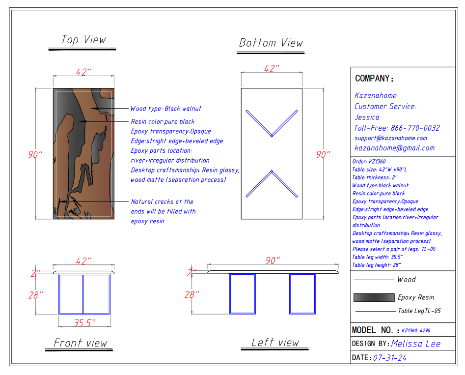 Custom Black Walnut Epoxy Table Balance $1870.25 for Stacy