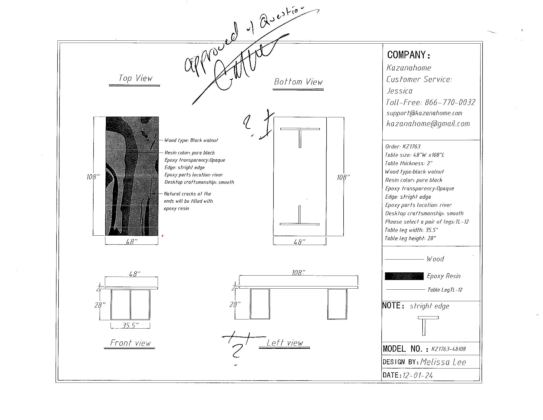 Custom Black Walnut Epoxy Table Balance $2676.17 for Chris